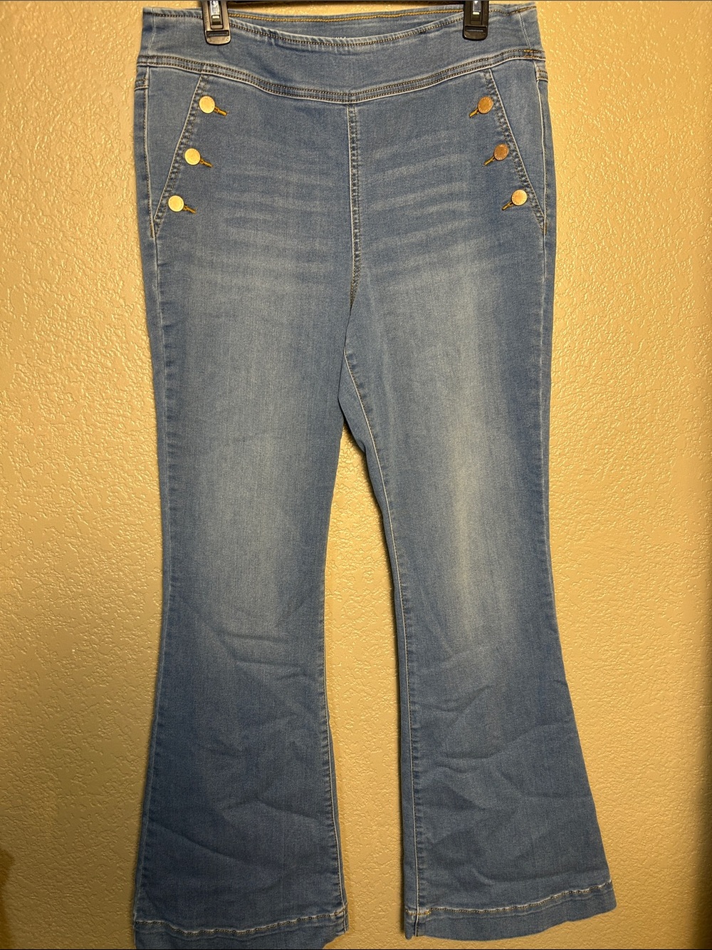 INC Womens Denim Sailor Flare Jeans with Gold Button Detail